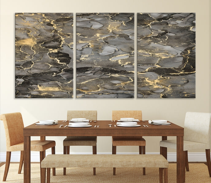 Brown Gold Marble Wall Art Modern Abstract Canvas Print Office Decor