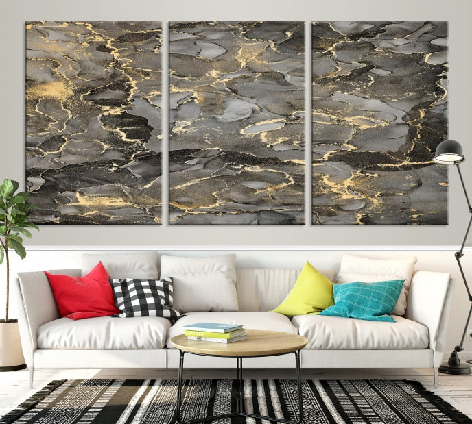 Brown Gold Marble Wall Art Modern Abstract Canvas Print Office Decor