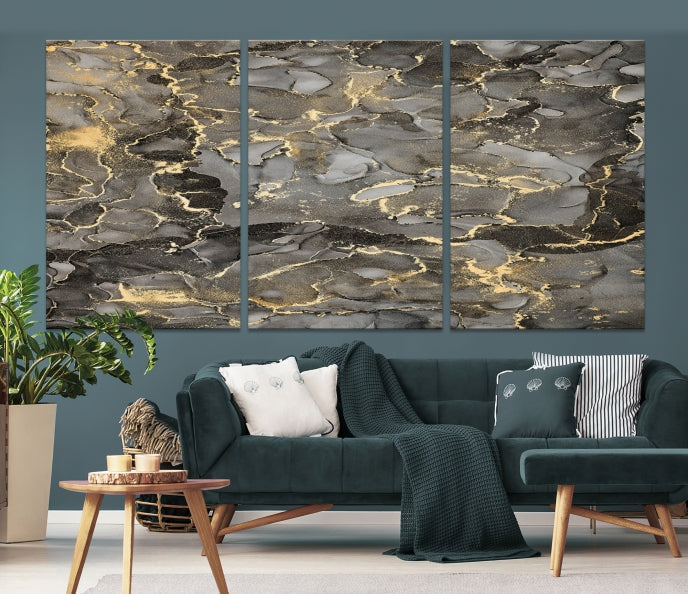 Brown Gold Marble Wall Art Modern Abstract Canvas Print Office Decor