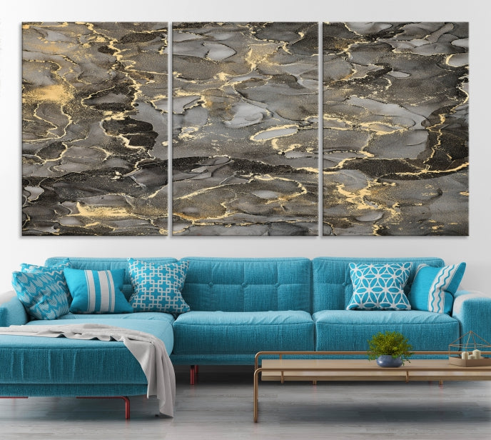 Brown Gold Marble Wall Art Modern Abstract Canvas Print Office Decor