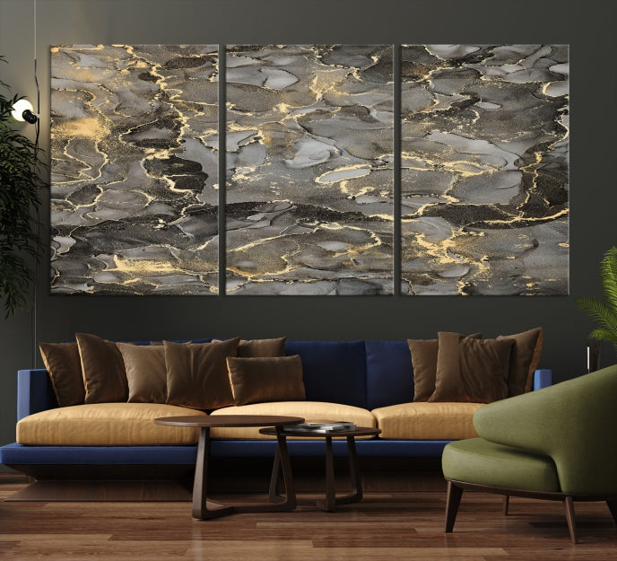 Brown Gold Marble Wall Art Modern Abstract Canvas Print Office Decor