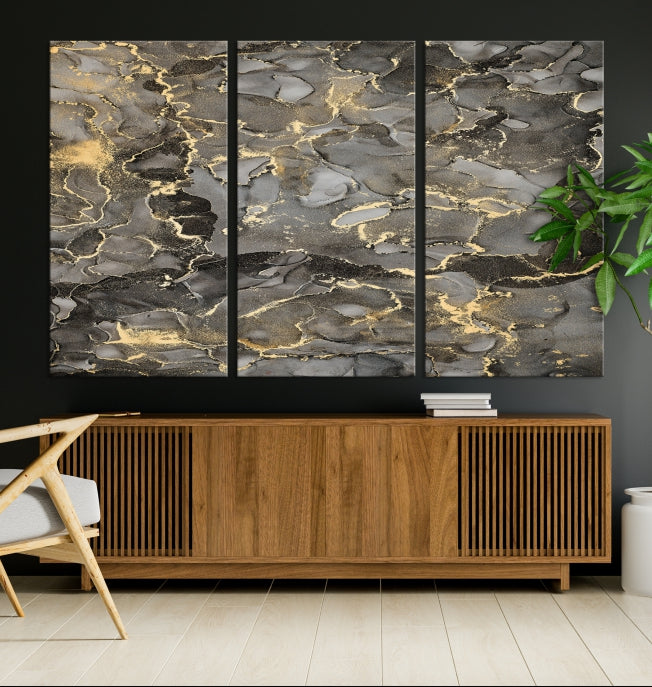 Brown Gold Marble Wall Art Modern Abstract Canvas Print Office Decor