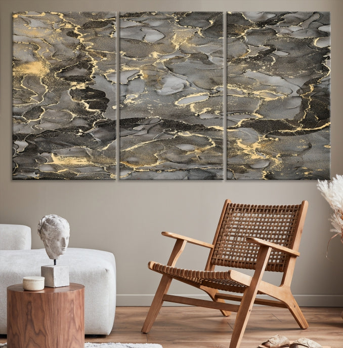 Brown Gold Marble Wall Art Modern Abstract Canvas Print Office Decor