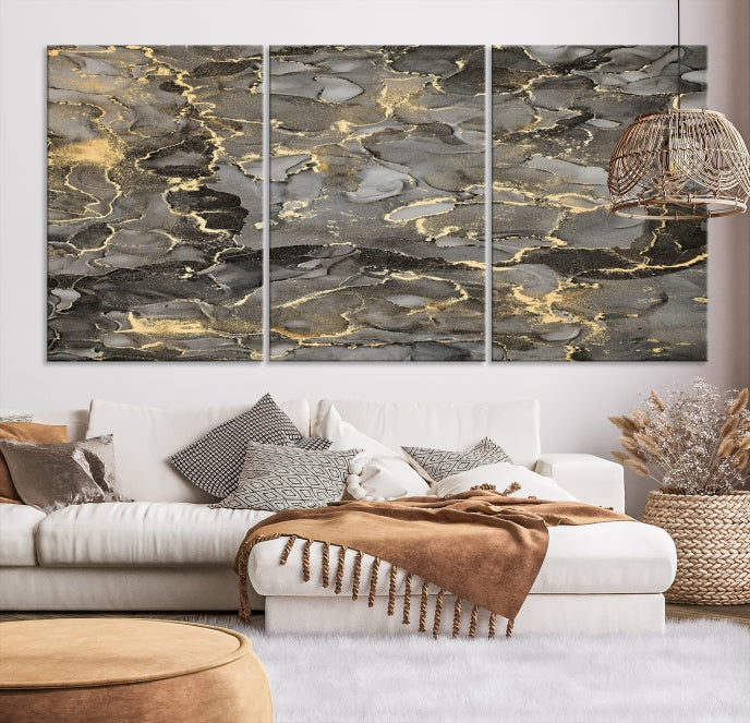 Brown Gold Marble Wall Art Modern Abstract Canvas Print Office Decor