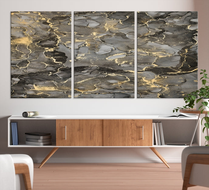 Brown Gold Marble Wall Art Modern Abstract Canvas Print Office Decor