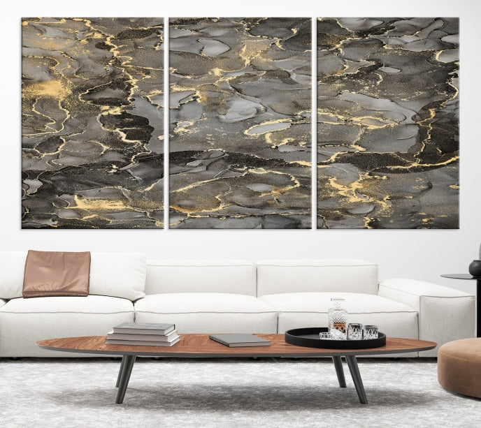 Brown Gold Marble Wall Art Modern Abstract Canvas Print Office Decor