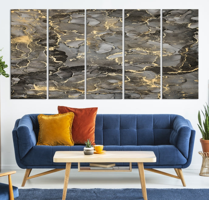 Brown Gold Marble Wall Art Modern Abstract Canvas Print Office Decor