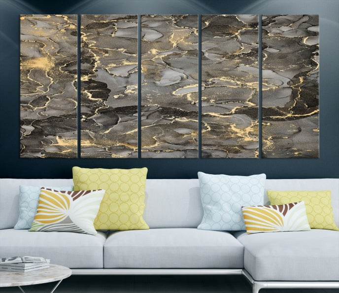 Brown Gold Marble Wall Art Modern Abstract Canvas Print Office Decor