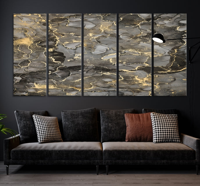 Brown Gold Marble Wall Art Modern Abstract Canvas Print Office Decor