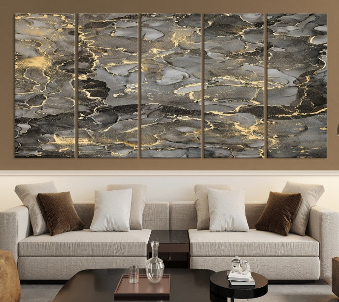 Brown Gold Marble Wall Art Modern Abstract Canvas Print Office Decor