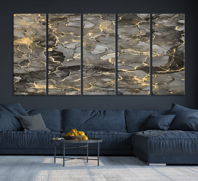 Brown Gold Marble Wall Art Modern Abstract Canvas Print Office Decor