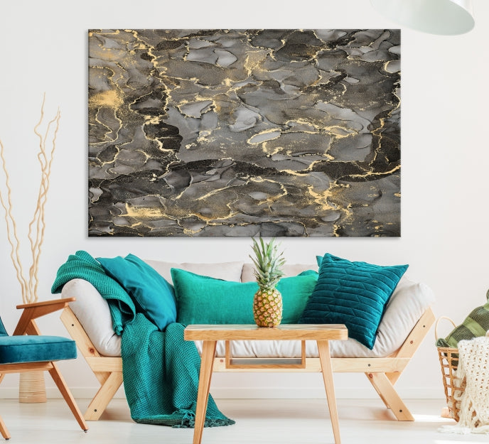 Brown Gold Marble Wall Art Modern Abstract Canvas Print Office Decor