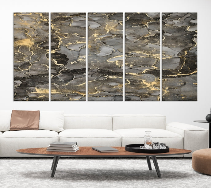 Brown Gold Marble Wall Art Modern Abstract Canvas Print Office Decor