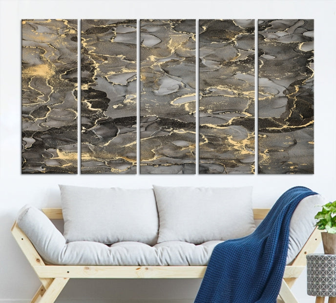 Brown Gold Marble Wall Art Modern Abstract Canvas Print Office Decor