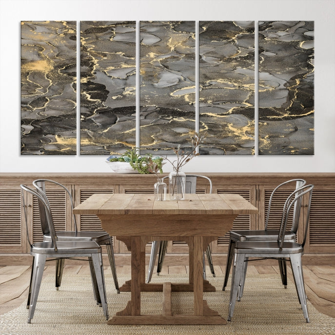 Brown Gold Marble Wall Art Modern Abstract Canvas Print Office Decor