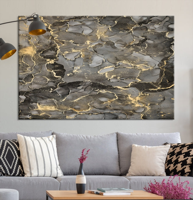 Brown Gold Marble Wall Art Modern Abstract Canvas Print Office Decor