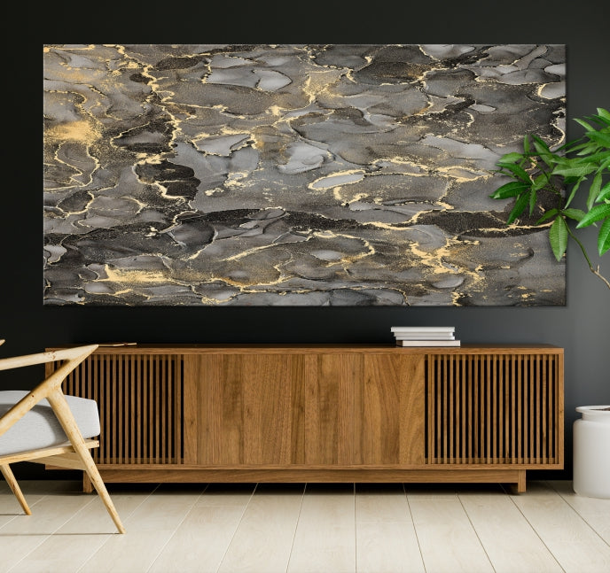 Brown Gold Marble Wall Art Modern Abstract Canvas Print Office Decor