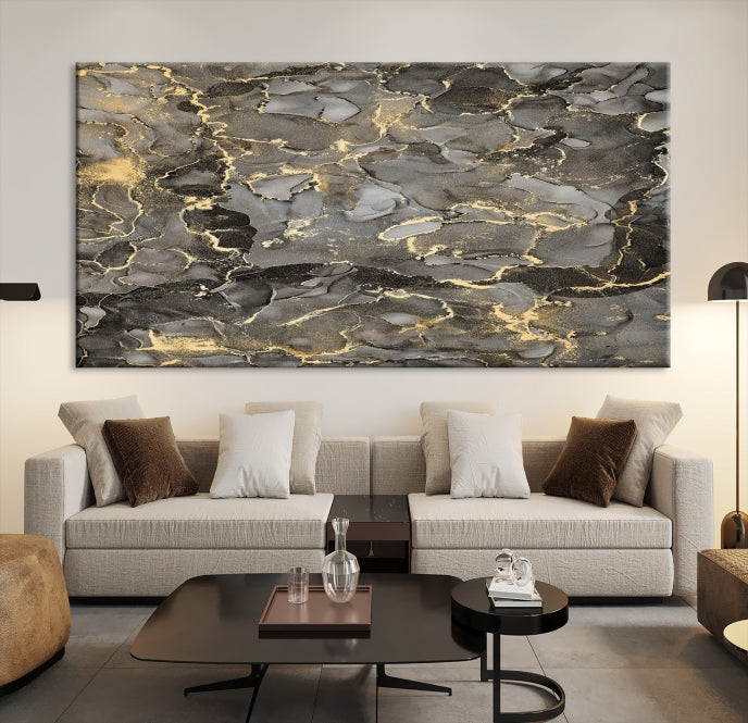 Brown Gold Marble Wall Art Modern Abstract Canvas Print Office Decor