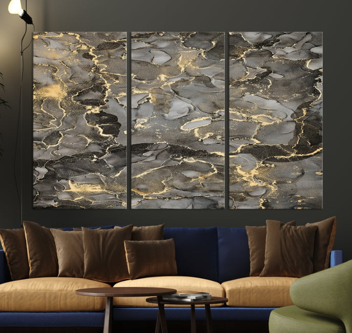 Brown Gold Marble Wall Art Modern Abstract Canvas Print Office Decor