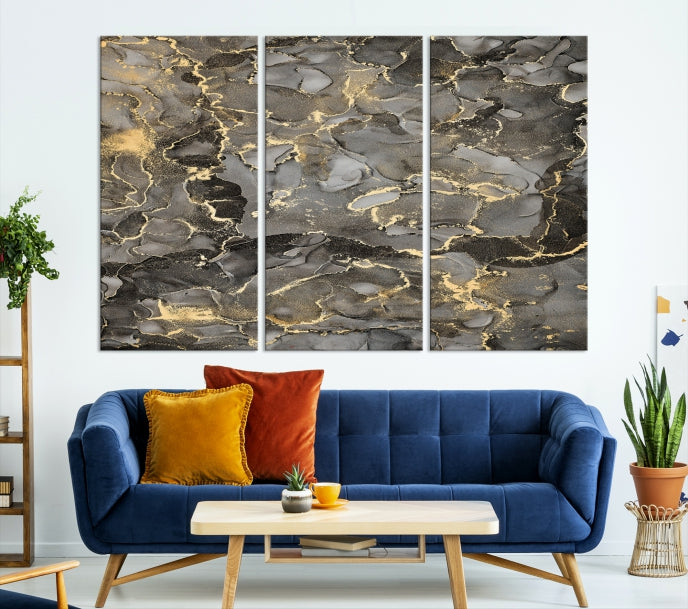 Brown Gold Marble Wall Art Modern Abstract Canvas Print Office Decor