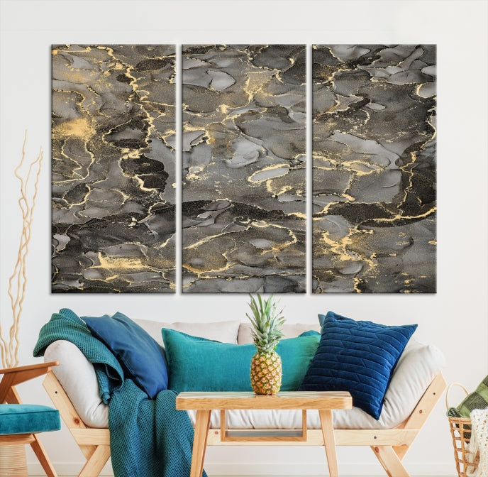 Brown Gold Marble Wall Art Modern Abstract Canvas Print Office Decor