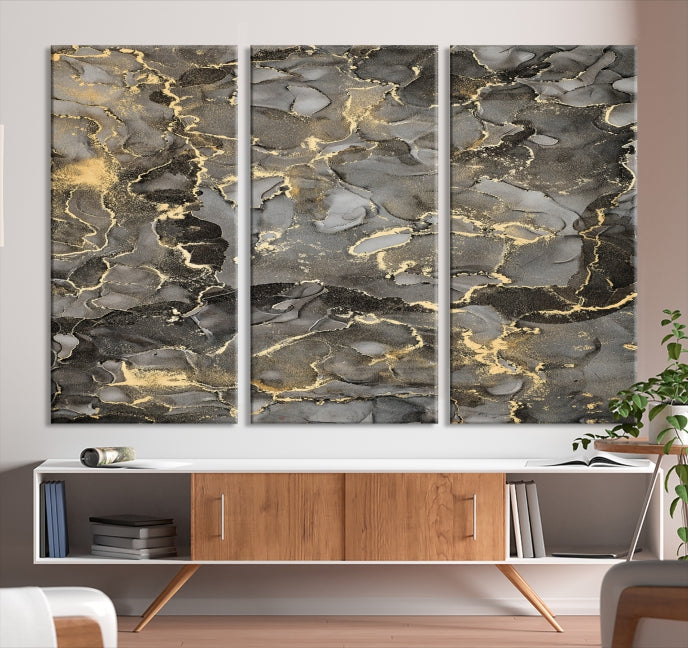 Brown Gold Marble Wall Art Modern Abstract Canvas Print Office Decor