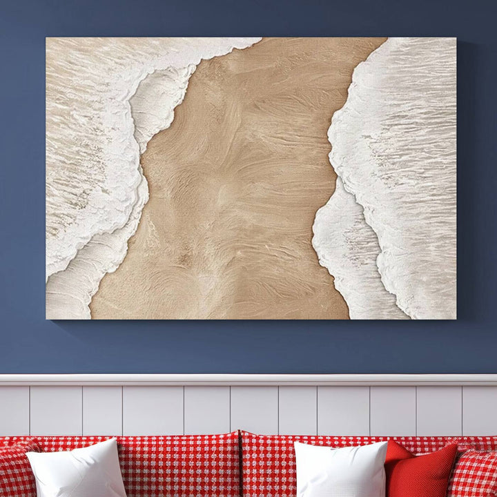 Brown White Beach Abstract Wall Art Print, Framed Abstract Marble Wall Art Canvas Print, Abstract Painting for Living Room Dining Room Decor