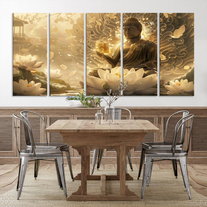 Buddha Wall Art Canvas Print, Buddha Meditation Room Decor, Yoga Room Wall Art, Lotus Wall Art