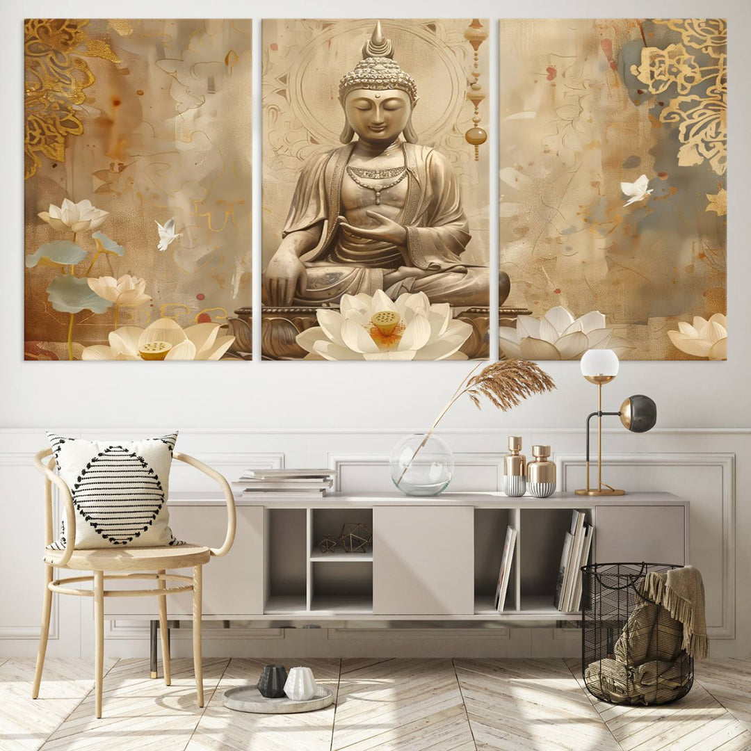 Buddha Wall Art Canvas Print, Buddha Meditation Room Decor, Yoga Room Wall Decor