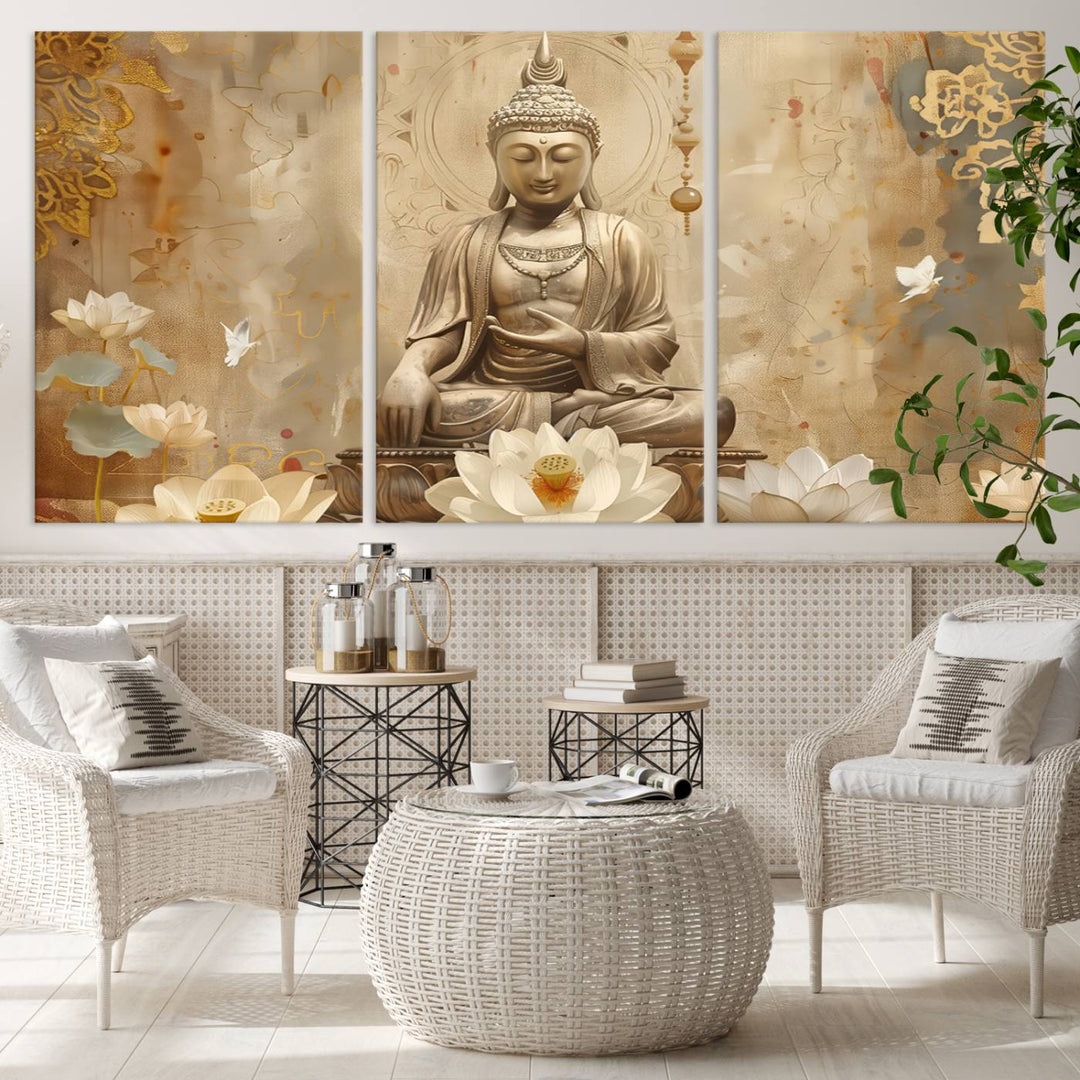 Buddha Wall Art Canvas Print, Buddha Meditation Room Decor, Yoga Room Wall Decor