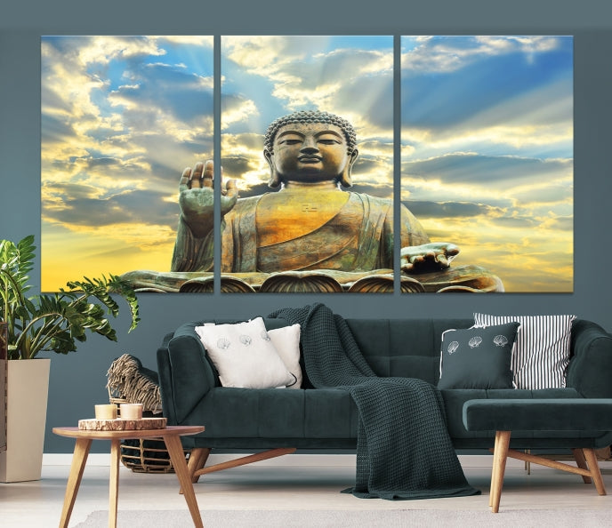 Buddha Wall Art | Meditating Print | Buddha Statue | Buddhism Decor | Large Buddhism Canvas | Spiritual Art | Large