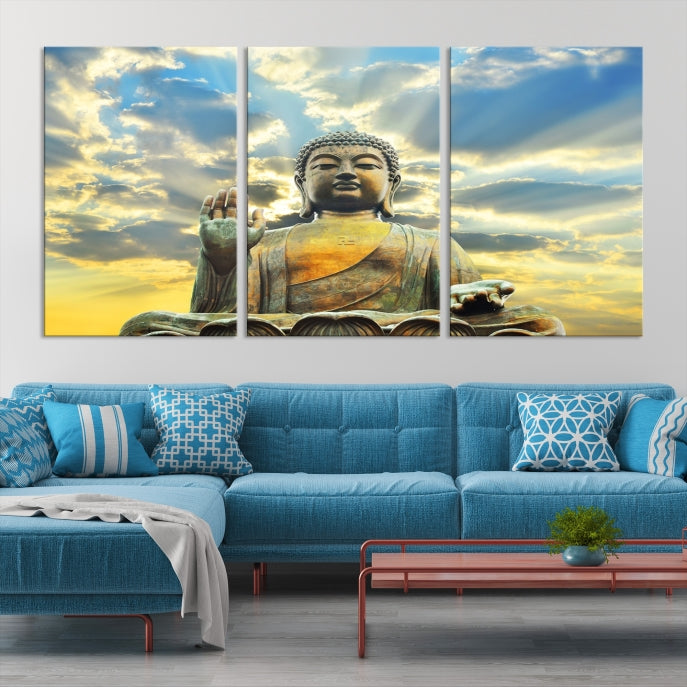 Buddha Wall Art | Meditating Print | Buddha Statue | Buddhism Decor | Large Buddhism Canvas | Spiritual Art | Large