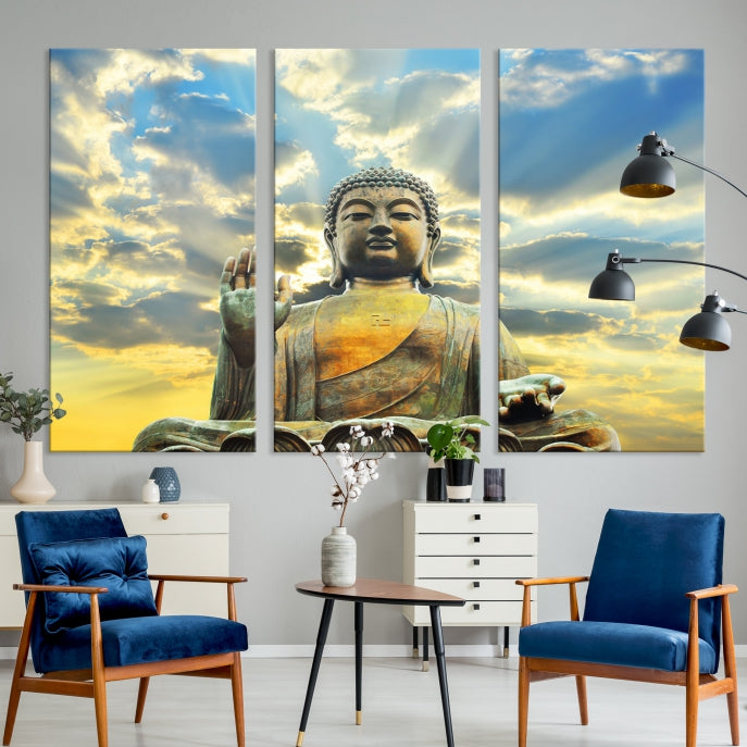 Buddha Wall Art | Meditating Print | Buddha Statue | Buddhism Decor | Large Buddhism Canvas | Spiritual Art | Large