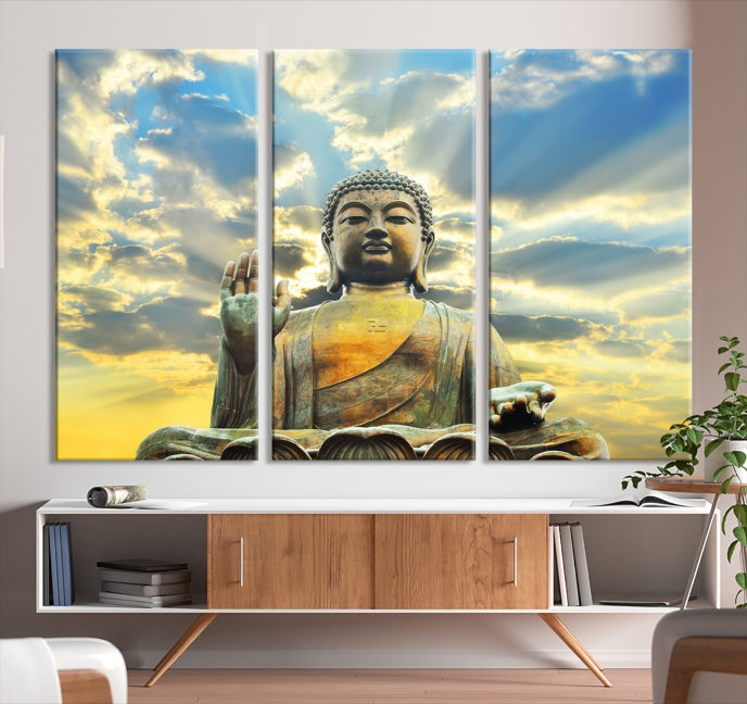 Buddha Wall Art | Meditating Print | Buddha Statue | Buddhism Decor | Large Buddhism Canvas | Spiritual Art | Large