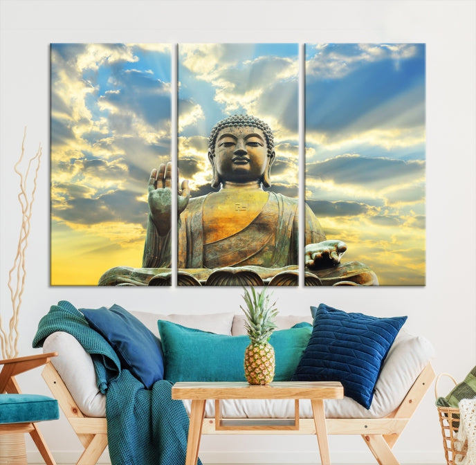 Buddha Wall Art | Meditating Print | Buddha Statue | Buddhism Decor | Large Buddhism Canvas | Spiritual Art | Large