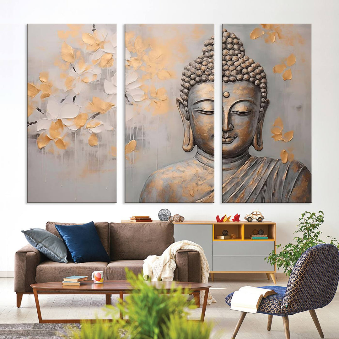 Buddha Wall Art Spiritual Abstract Canvas Print, Buddhism Canvas Art for Wall Decor