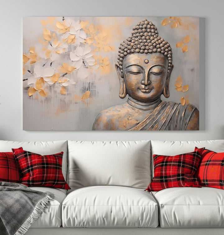 Buddha Wall Art Spiritual Abstract Canvas Print, Buddhism Canvas Art for Wall Decor