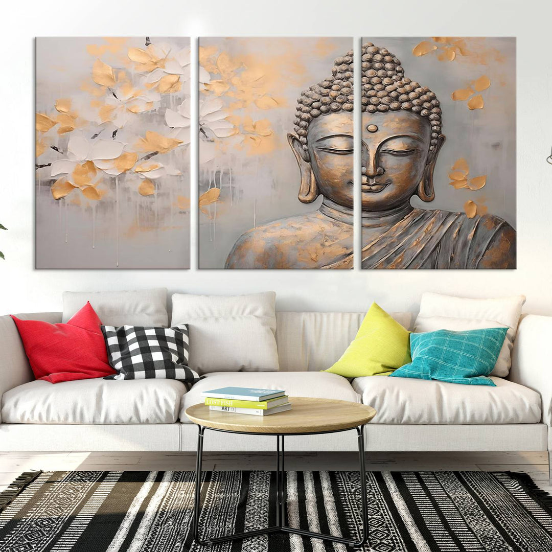 Buddha Wall Art Spiritual Abstract Canvas Print, Buddhism Canvas Art for Wall Decor