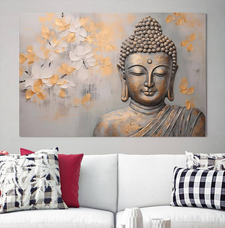 Buddha Wall Art Spiritual Abstract Canvas Print, Buddhism Canvas Art for Wall Decor