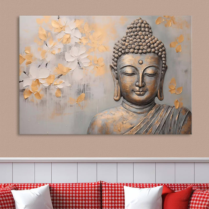 Buddha Wall Art Spiritual Abstract Canvas Print, Buddhism Canvas Art for Wall Decor