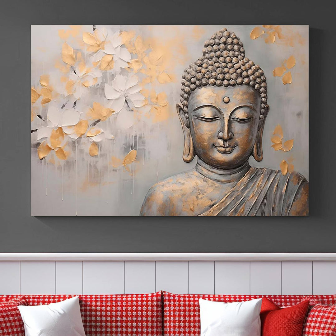 Buddha Wall Art Spiritual Abstract Canvas Print, Buddhism Canvas Art for Wall Decor