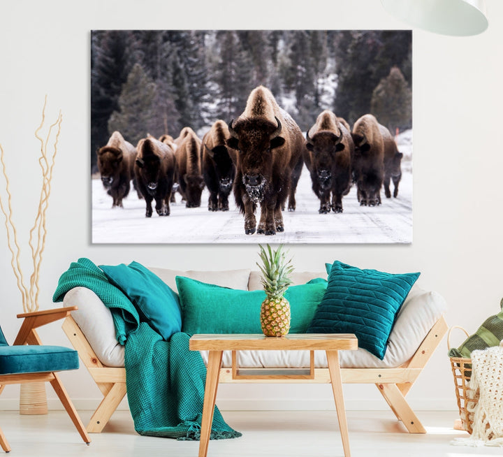 Buffalo Family Wall Art Canvas Print, Bison Wall Art Canvas