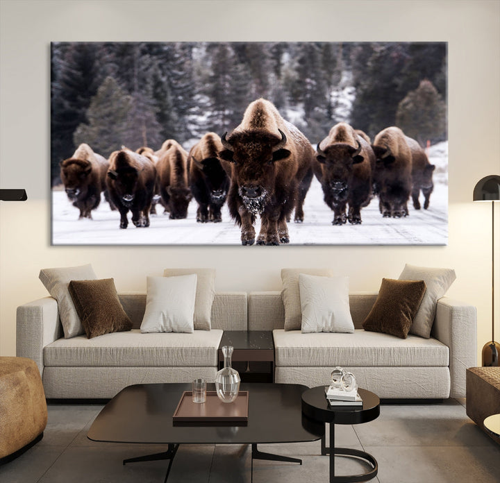 Buffalo Family Wall Art Canvas Print, Bison Wall Art Canvas