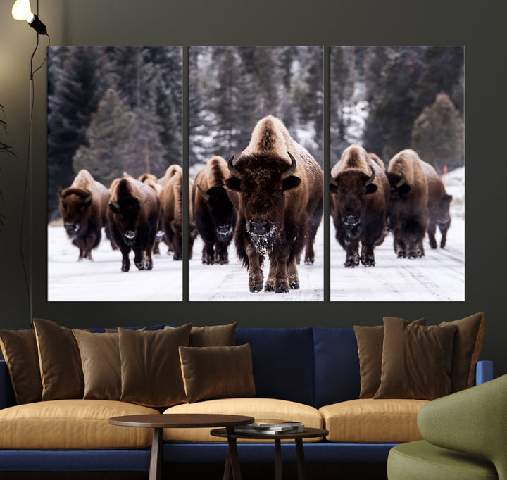 Buffalo Family Wall Art Canvas Print, Bison Wall Art Canvas