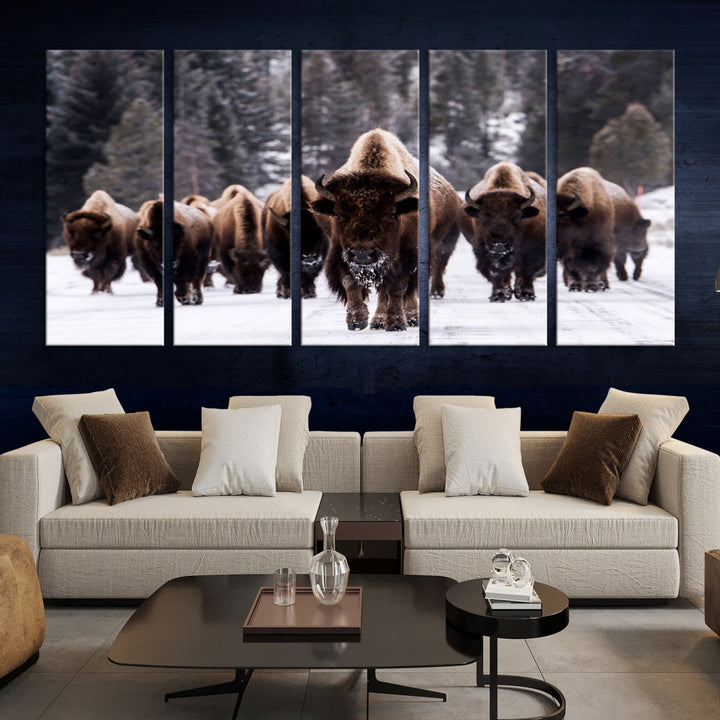 Buffalo Family Wall Art Canvas Print, Bison Wall Art Canvas