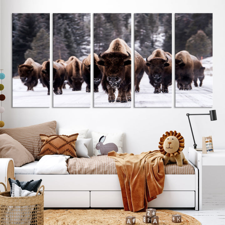 Buffalo Family Wall Art Canvas Print, Bison Wall Art Canvas