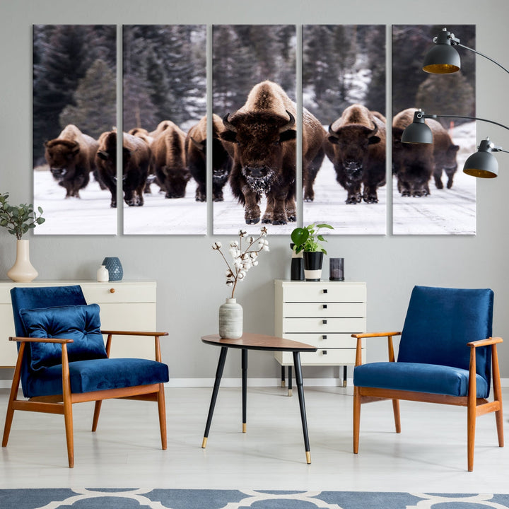 Buffalo Family Wall Art Canvas Print, Bison Wall Art Canvas