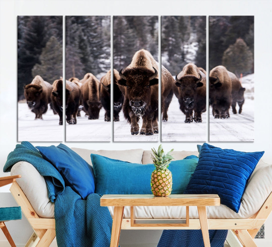 Buffalo Family Wall Art Canvas Print, Bison Wall Art Canvas