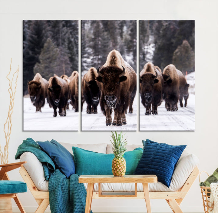 Buffalo Family Wall Art Canvas Print, Bison Wall Art Canvas