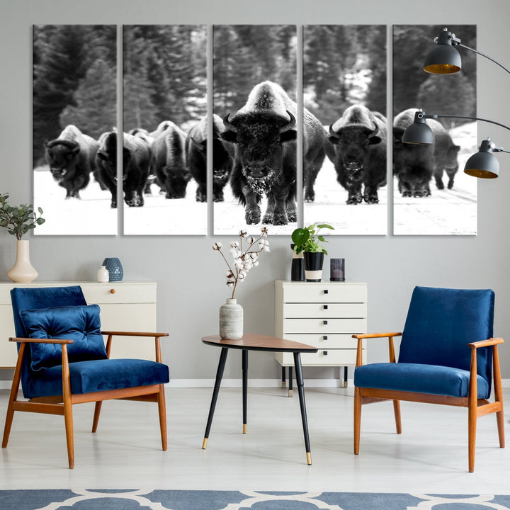 Buffalo Herd Wall Art Canvas Print, Bison Canvas Print